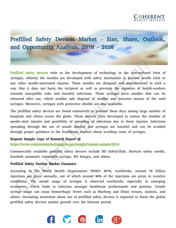 Prefilled Safety Devices Market - Size, Share, Outlook, and Opportunity Analysis, 2018 - 2026