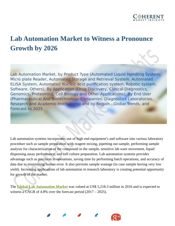Lab Automation Market Outlook 2018 Sales Revenue, Strategy to 2026