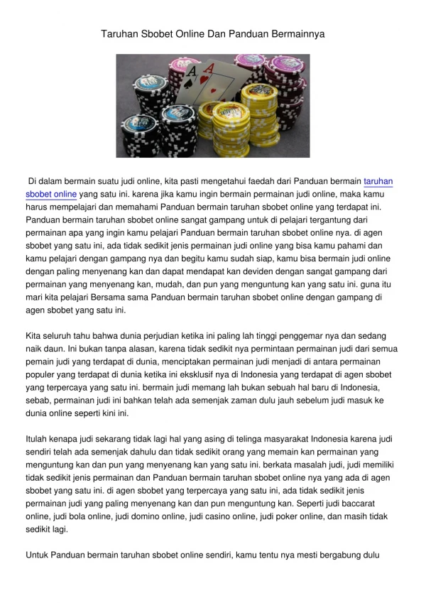 taruhan sbobet online dan panduan bermainnya