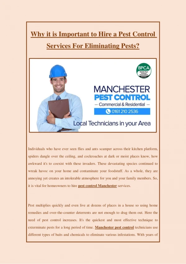 Why it is Important to Hire a Pest Control Services for Eliminating Pests?