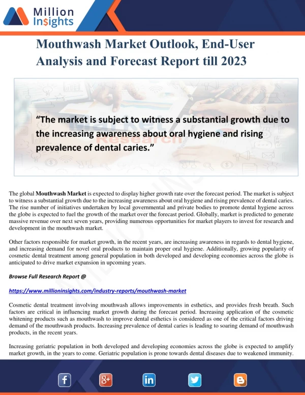 Mouthwash Market Outlook, End-User Analysis and Forecast Report till 2023