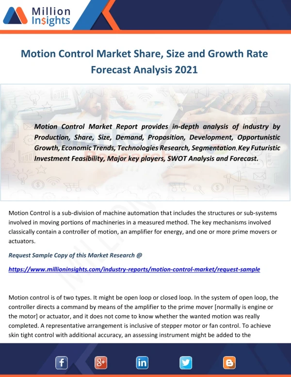 Motion Control Market Share, Size and Growth Rate Forecast Analysis 2021