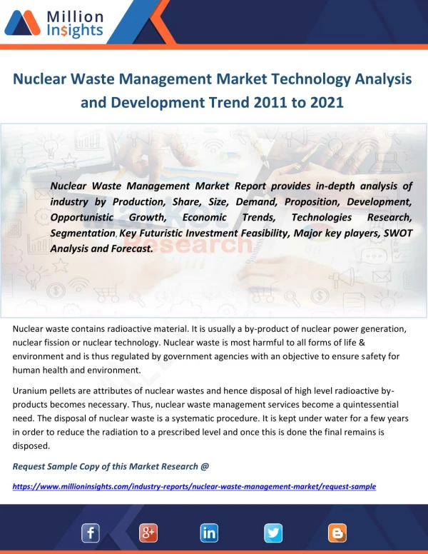 Nuclear Waste Management Market Technology Analysis and Development Trend 2011 to 2021