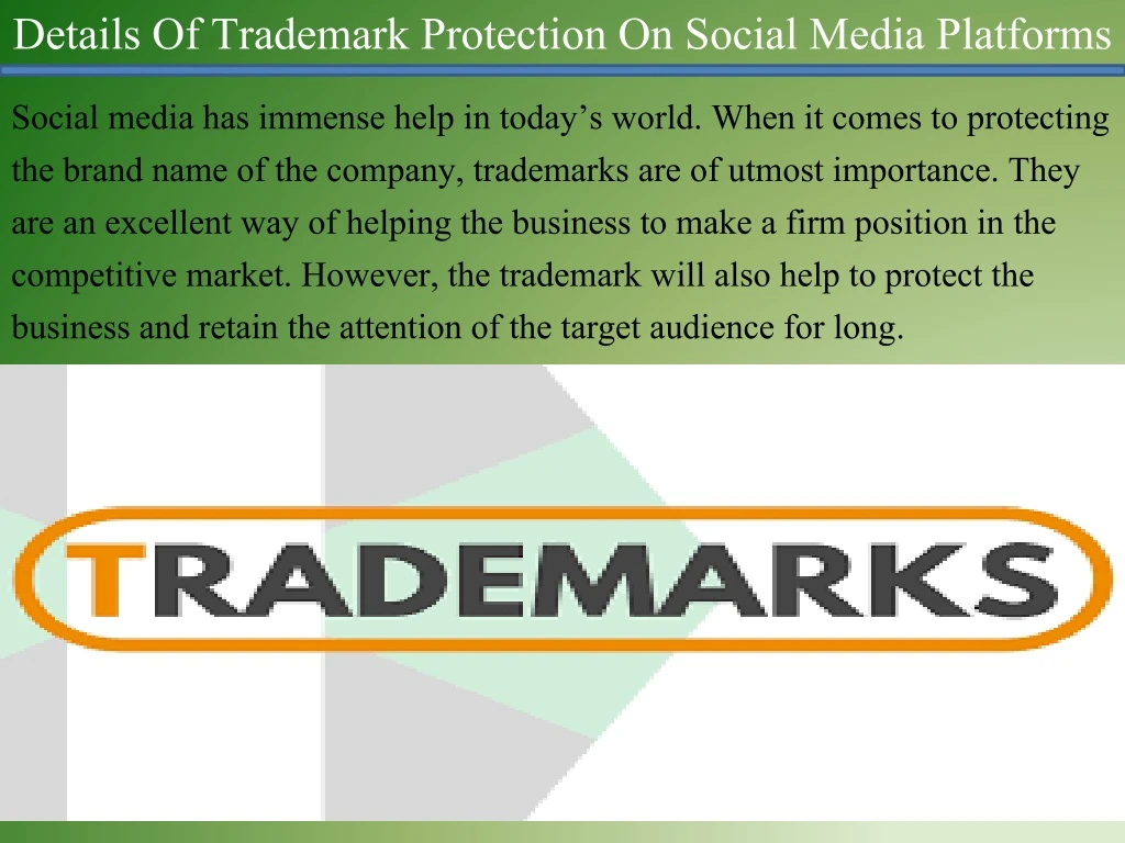 details of trademark protection on social media