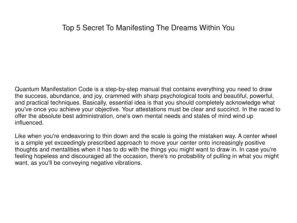 top 5 secret to manifesting the dreams within you