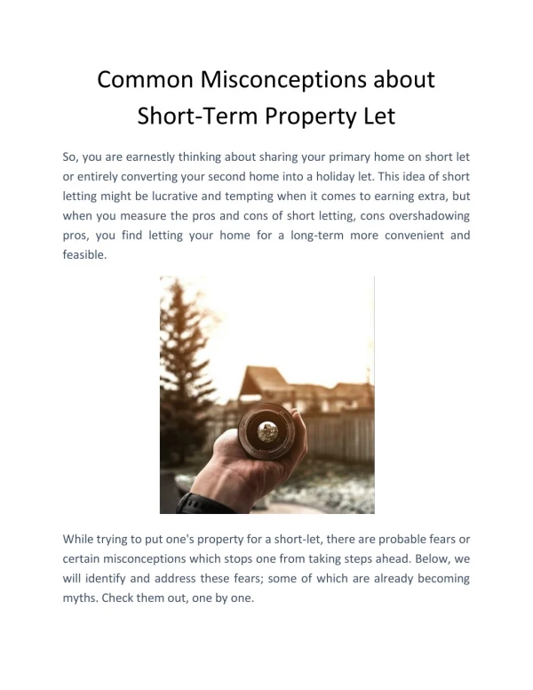 Common Misconceptions about Short-Term Property Let