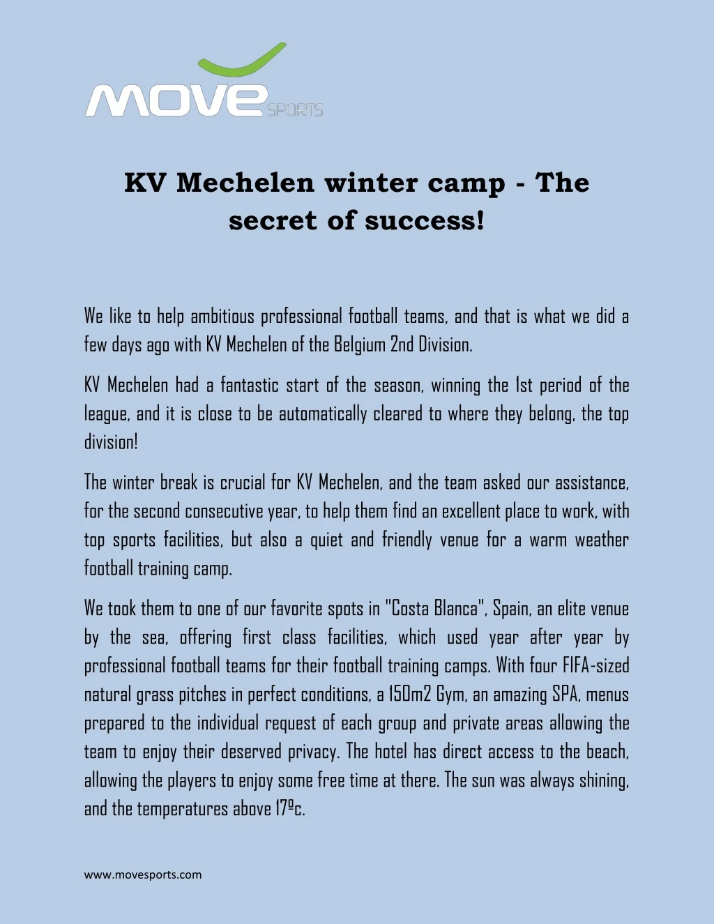 kv mechelen winter camp the secret of success