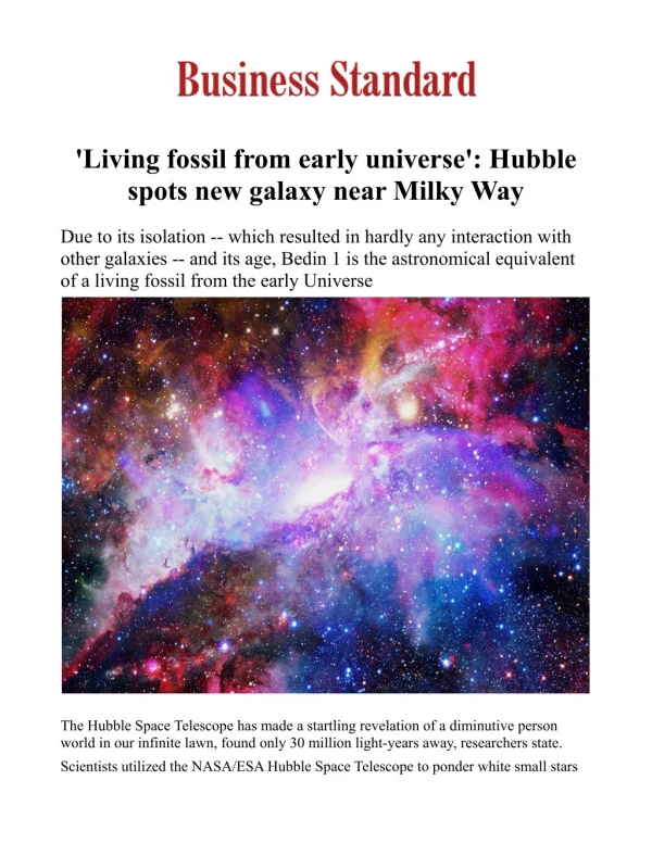 'Living fossil from early universe': Hubble spots new galaxy near Milky Way