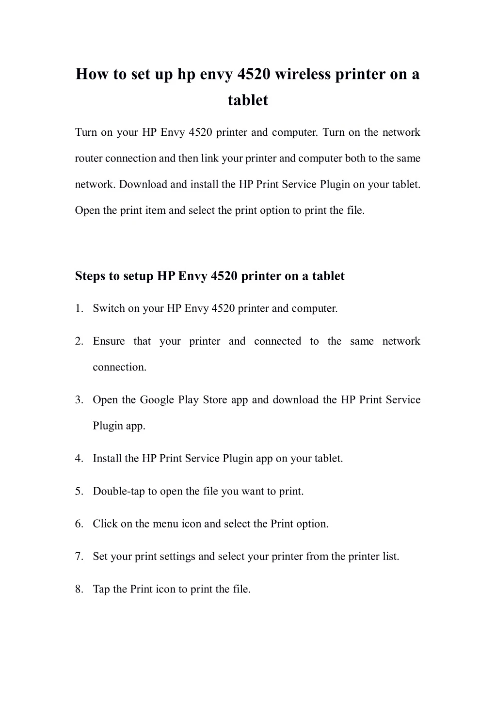 how to set up hp envy 4520 wireless printer