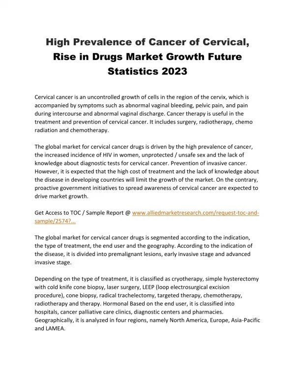 Cervical Cancer Drugs Market Statistics 2023