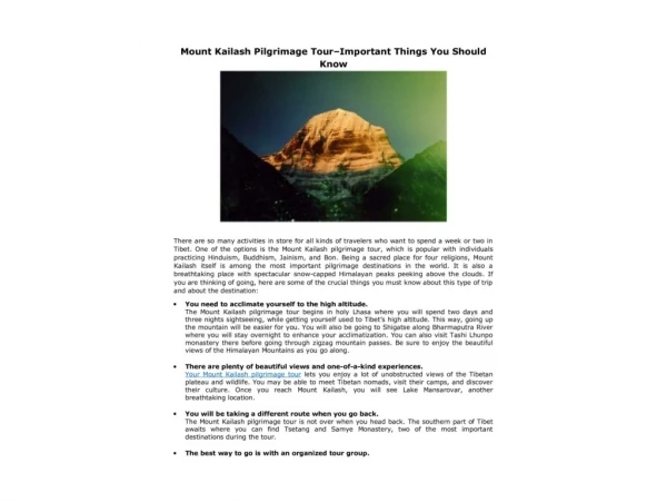 Mount Kailash Pilgrimage Tour–Important Things You Should Know
