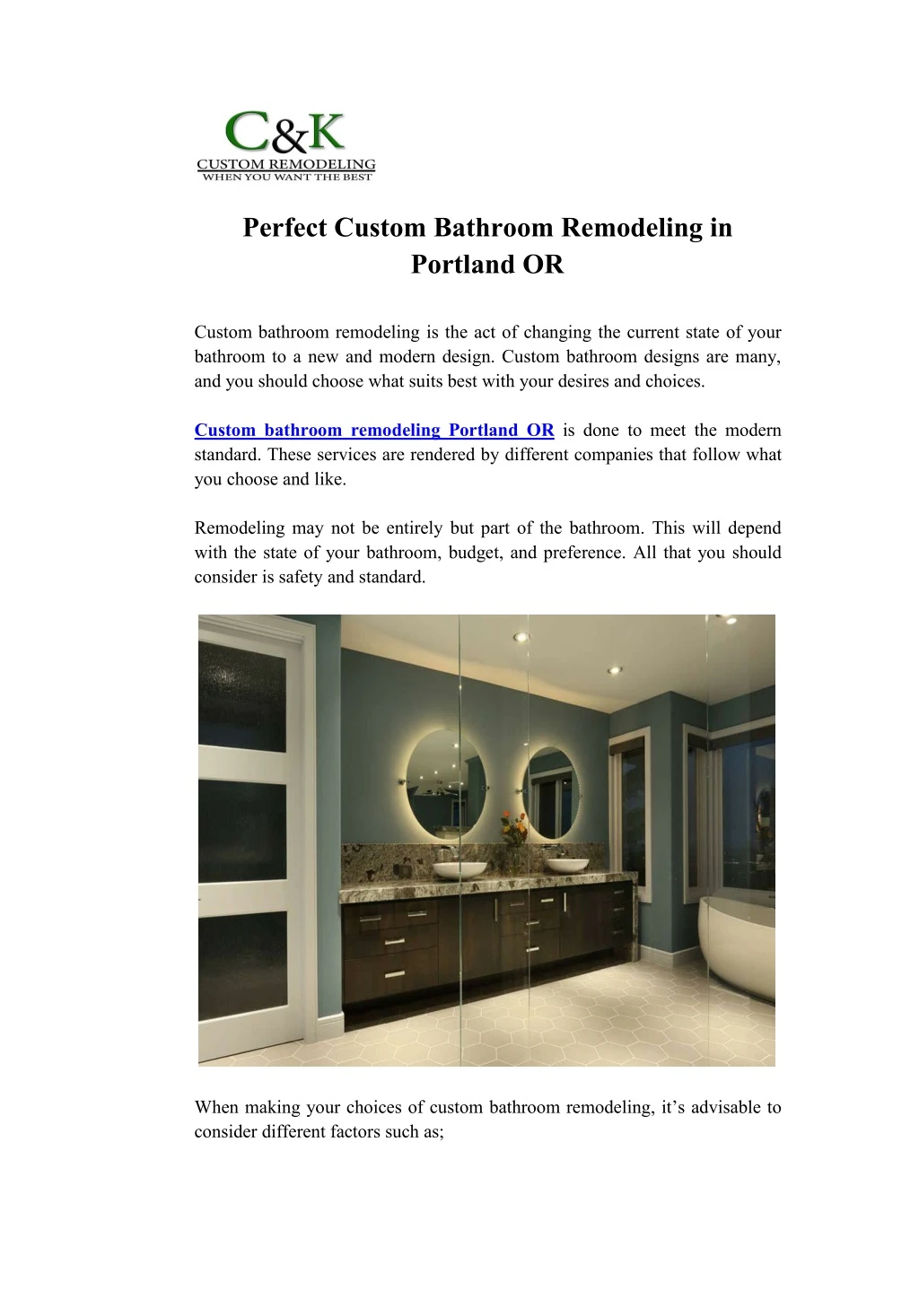 perfect custom bathroom remodeling in portland or