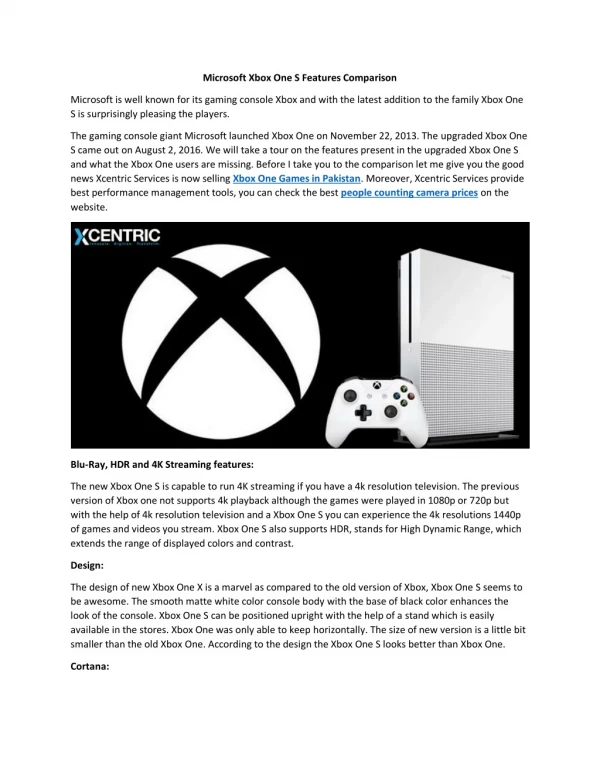 Microsoft Xbox One S Features Comparison