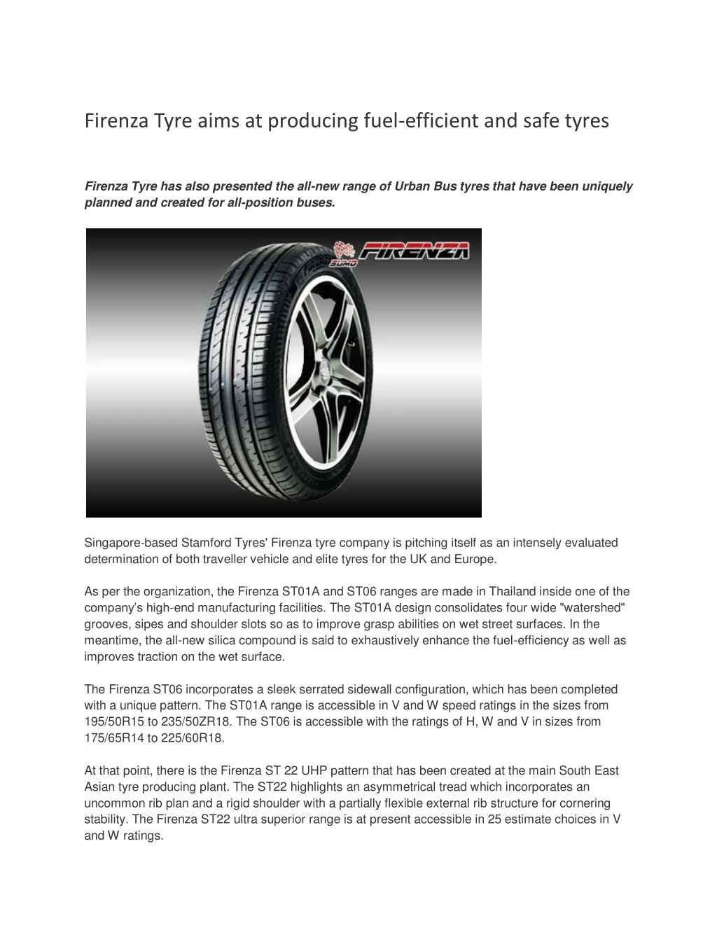 firenza tyre aims at producing fuel efficient
