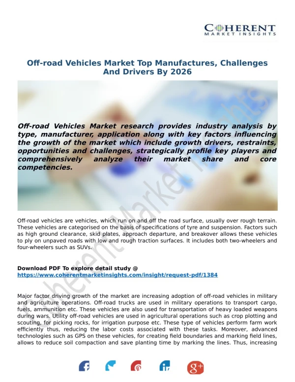 Off-road Vehicles Market Top Manufactures, Challenges And Drivers By 2026