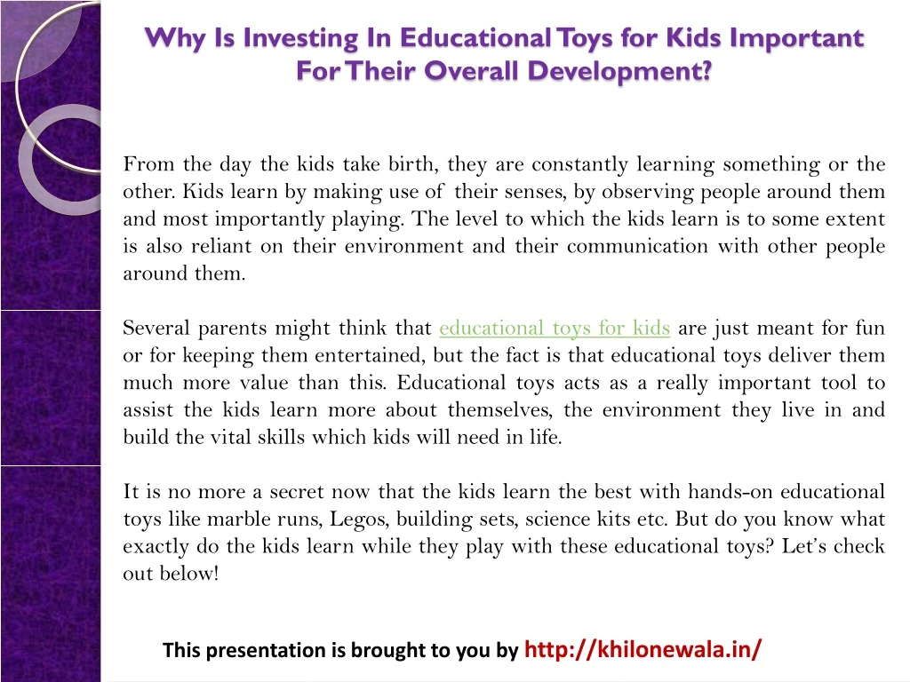 why is investing in educational toys for kids important for their overall development
