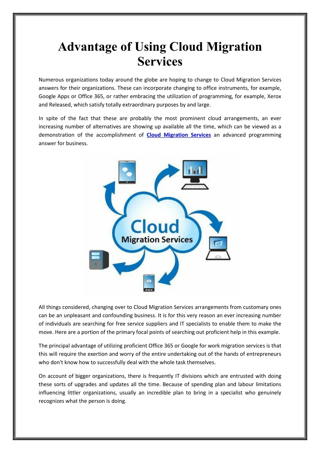 advantage of using cloud migration services