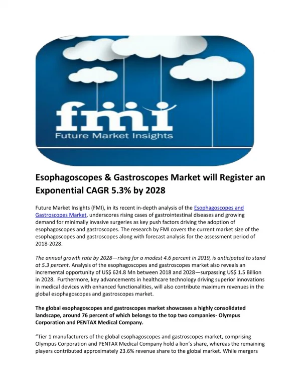 Esophagoscopes & Gastroscopes Market will Register an Exponential CAGR 5.3% by 2028