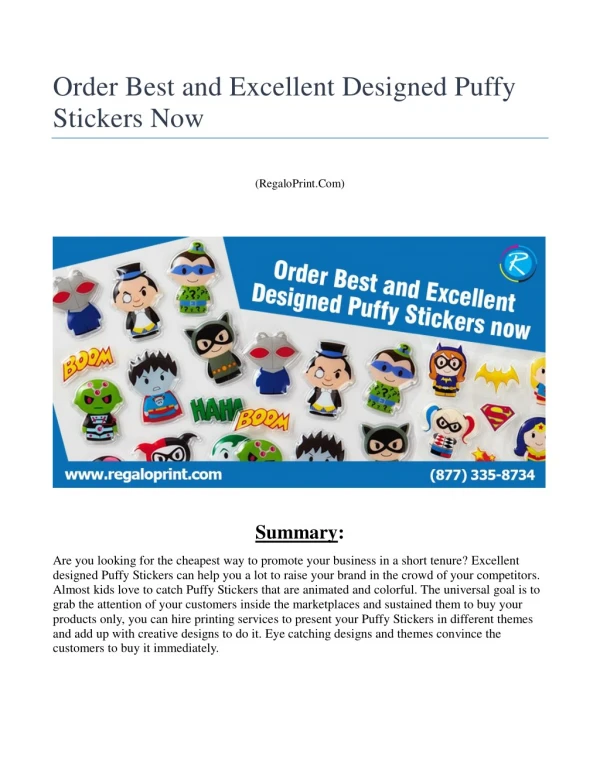 Order Best and Excellent Designed Puffy Stickers Now