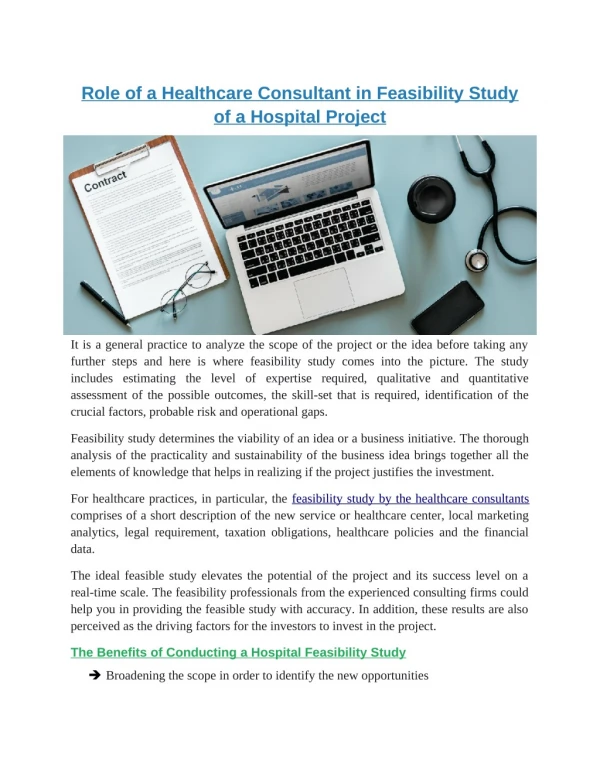 Role of a Healthcare Consultant in Feasibility Study of a Hospital Project
