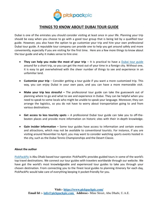THINGS TO KNOW ABOUT DUBAI TOUR GUIDE