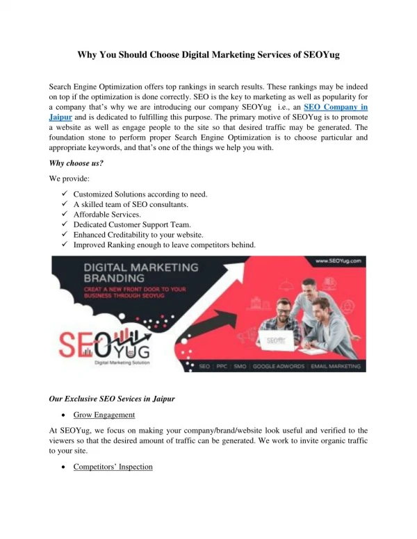 Why You Should Choose Digital Marketing Services of SEOYug