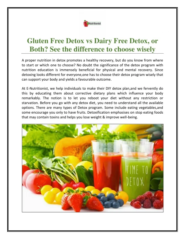 Gluten Free Detox vs Dairy Free Detox, or Both? See the difference to choose wisely