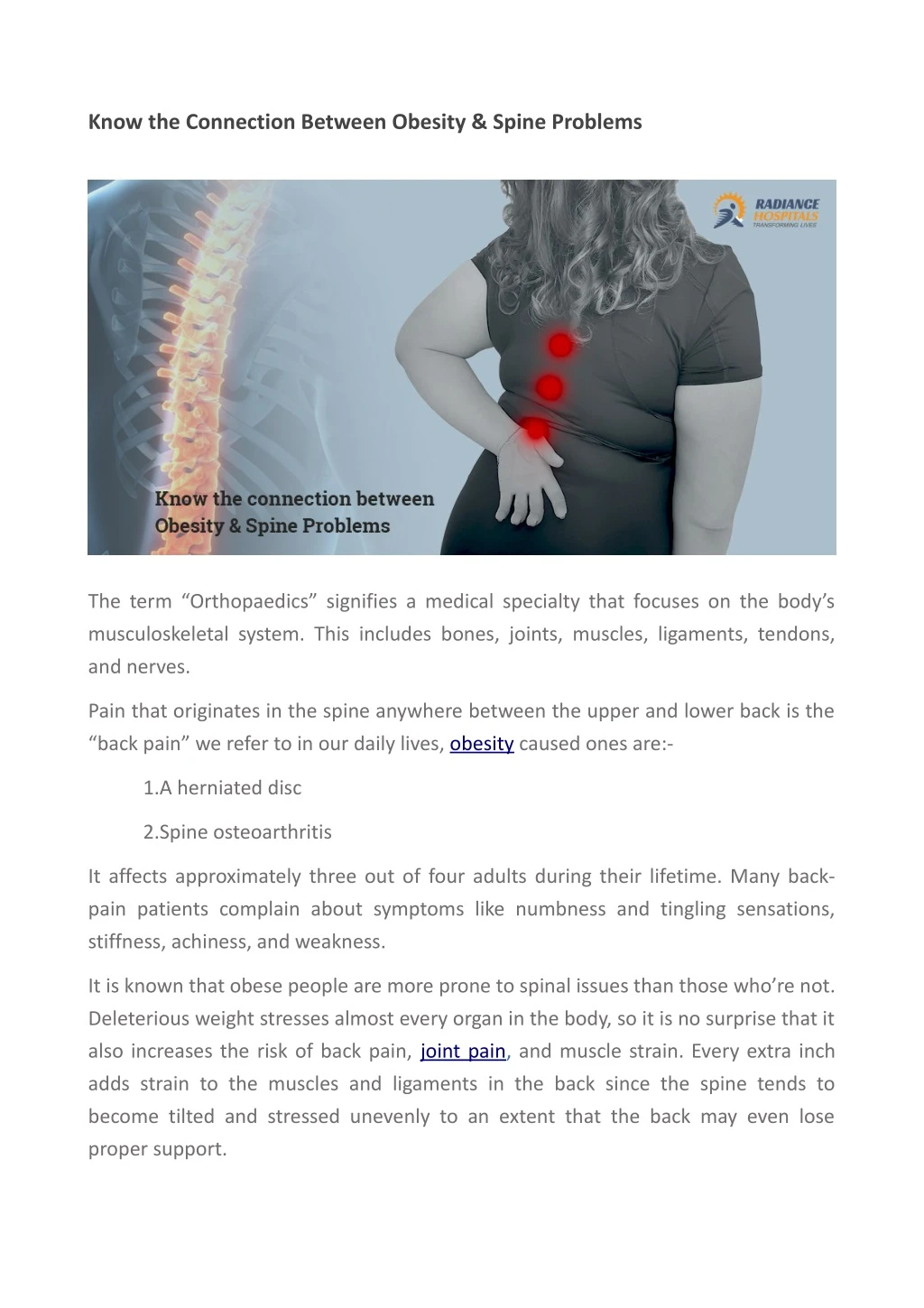 know the connection between obesity spine problems