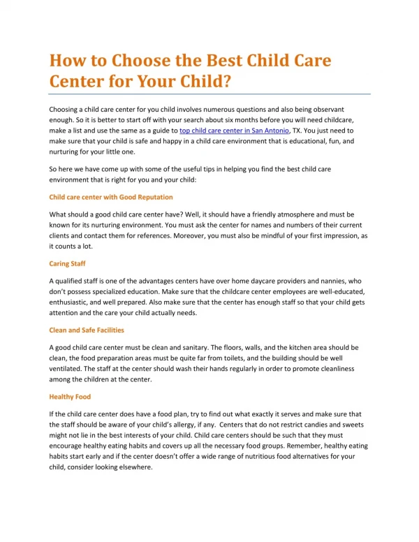 How to Choose the Best Child Care Center for Your Child