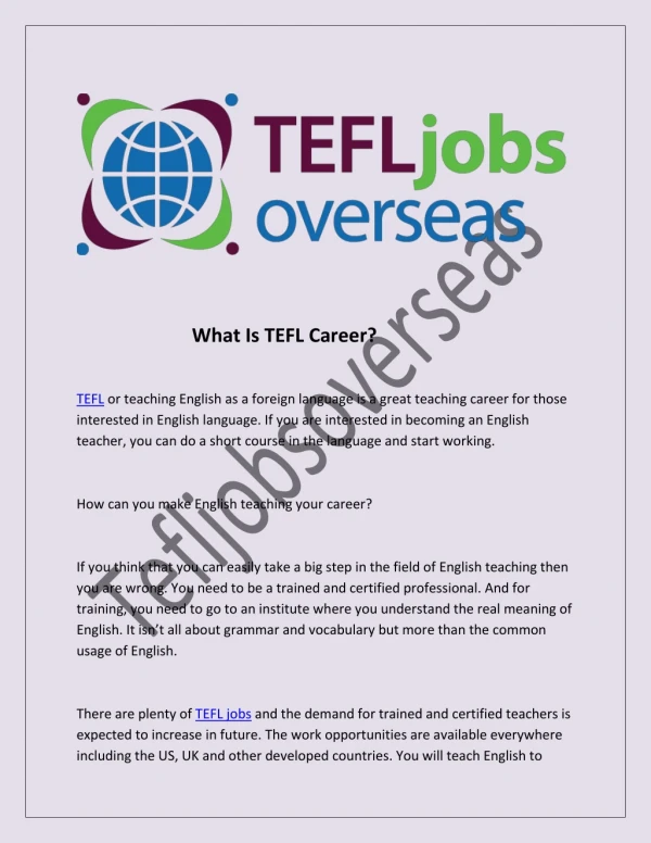 What Is TEFL Career?