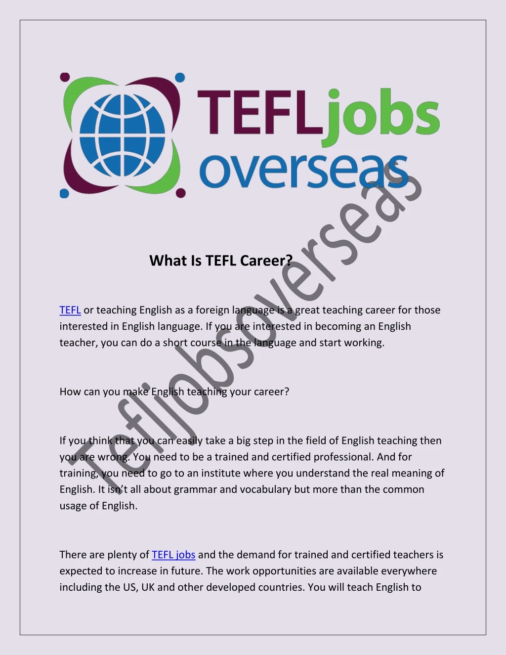 what is tefl career