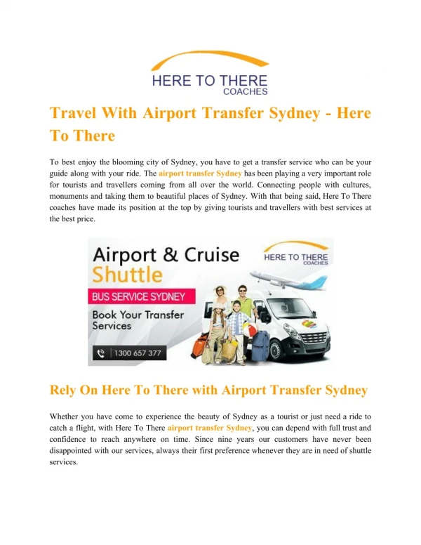 Travel With Airport Transfer Sydney - Here To There