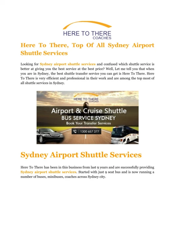 Here To There -Top Of All Sydney Airport Shuttle Services