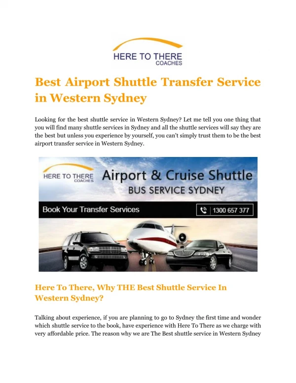 Best Airport Shuttle Transfer Service in Western Sydney