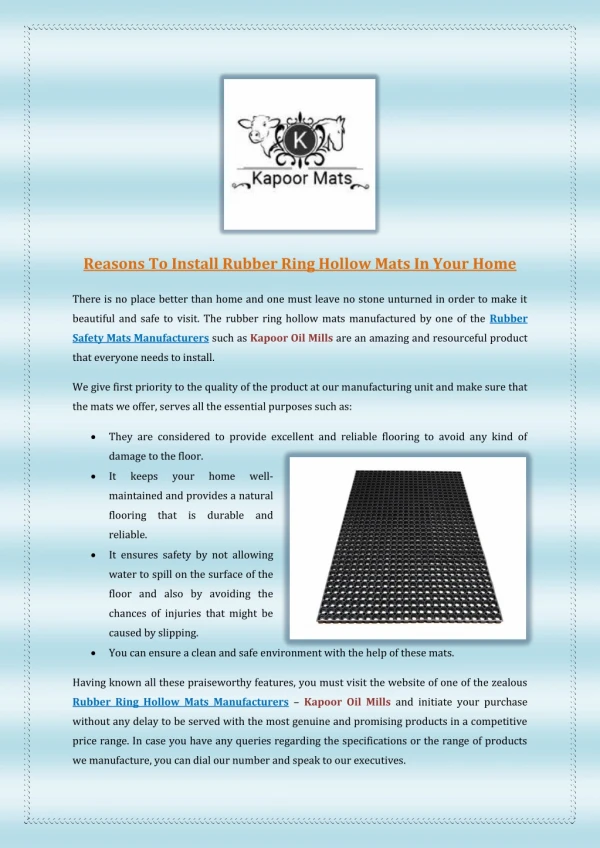 Reasons To Install Rubber Ring Hollow Mats In Your Home