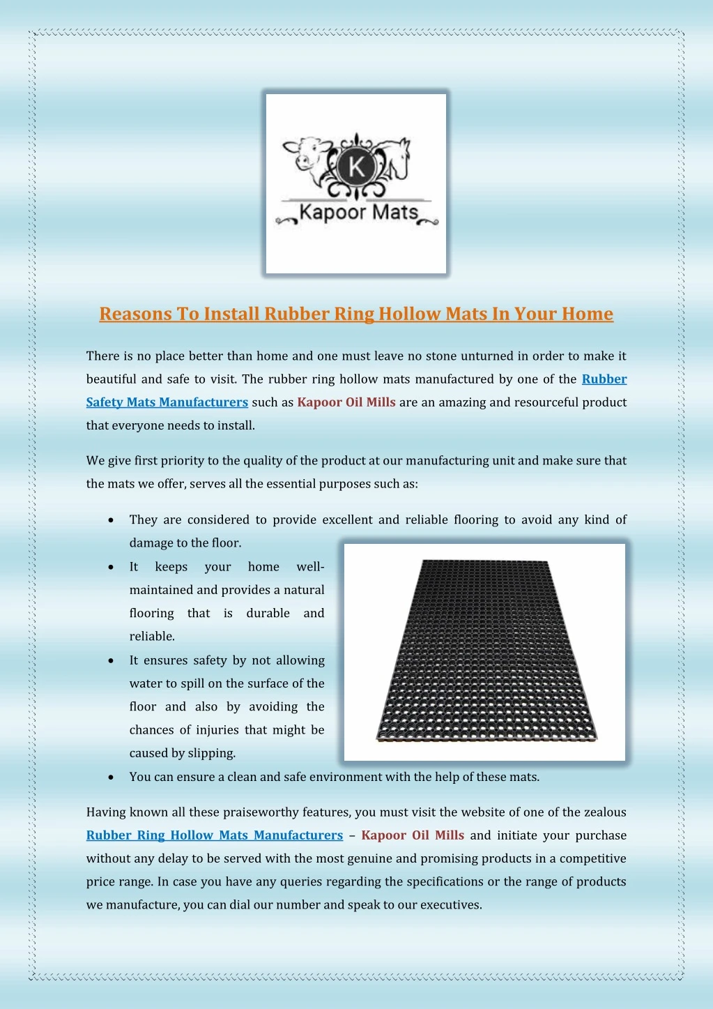 reasons to install rubber ring hollow mats