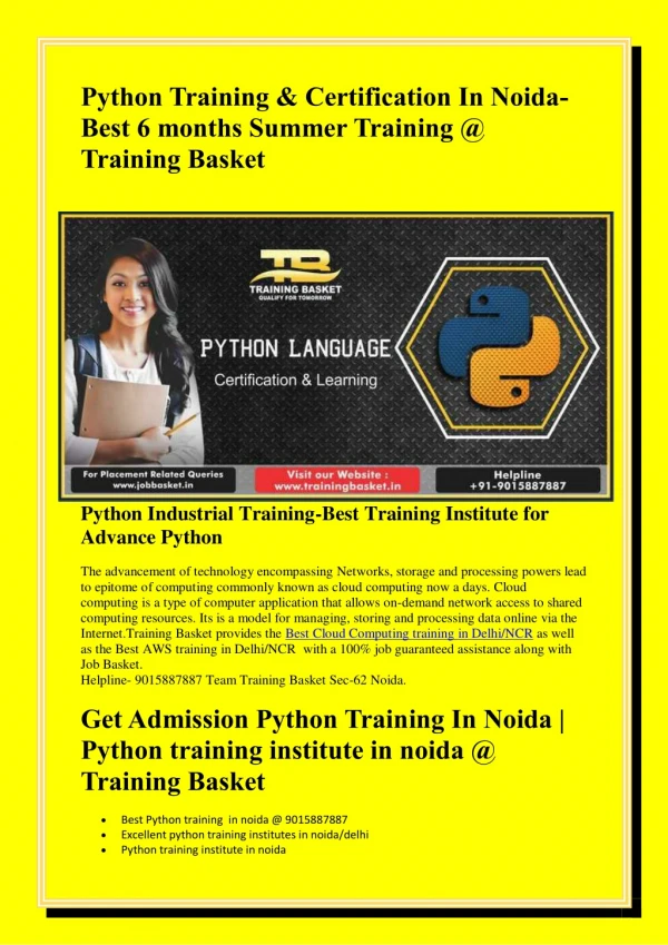 Python training in noida-Best 6 months industrial Training