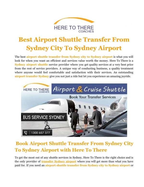 Best Airport Shuttle Transfer From Sydney City To Sydney Airport