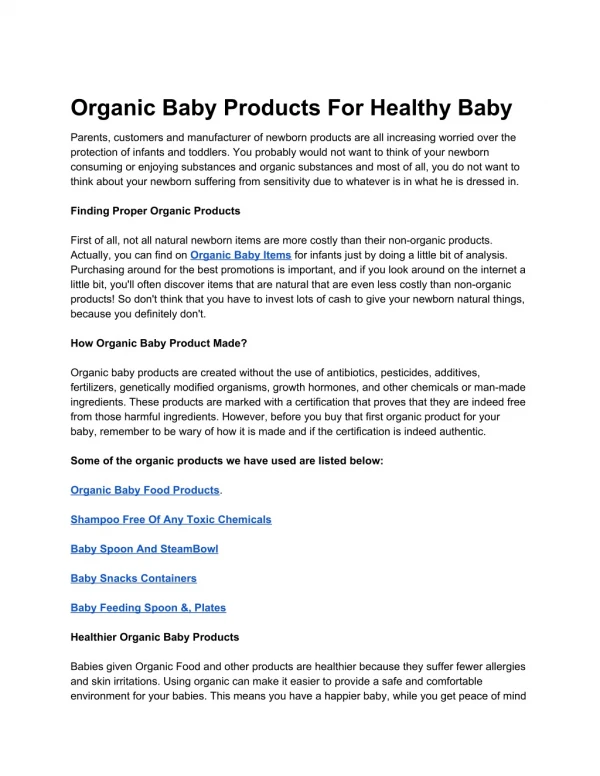 Organic Baby Products For Healthy Baby