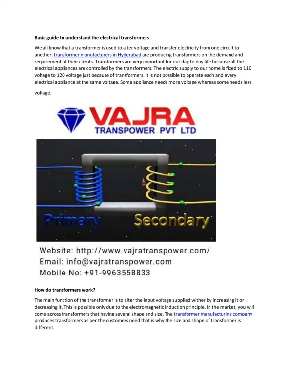 Basic Guide To Understand The Electrical Transformers