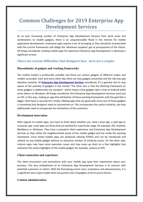 Common Challenges for 2019 Enterprise App Development Services