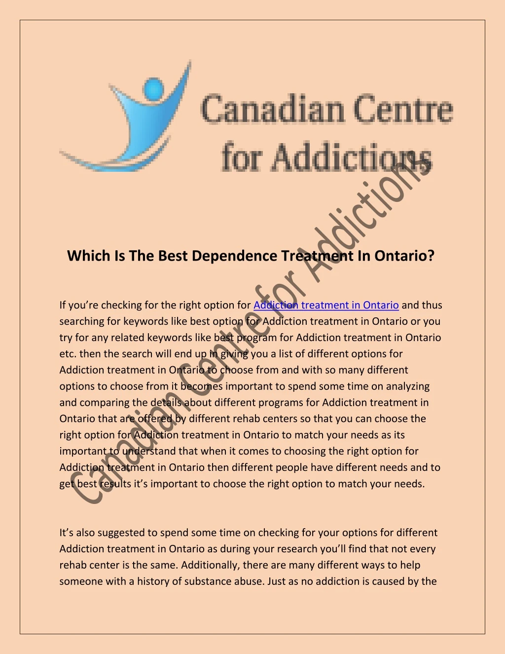 which is the best dependence treatment in ontario