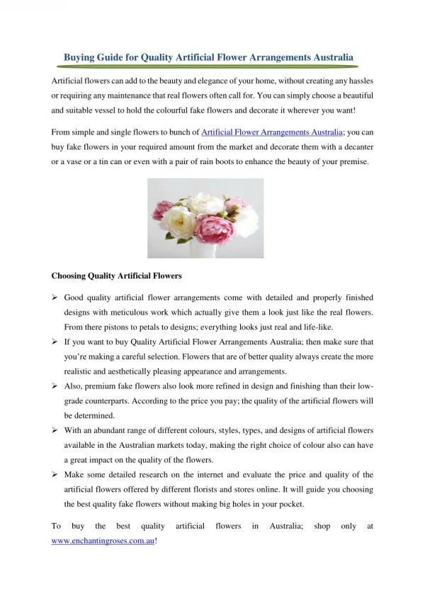 Buying Guide for Quality Artificial Flower Arrangements Australia