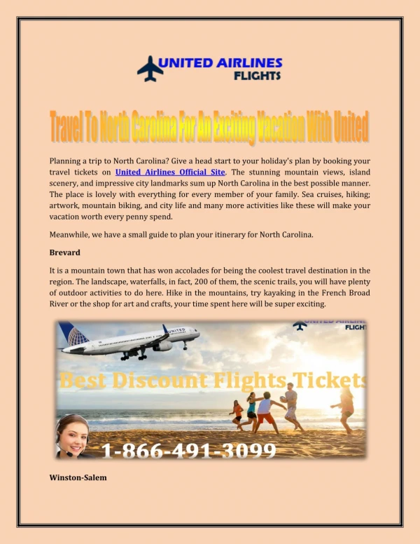 Travel To North Carolina For An Exciting Vacation With United Flight
