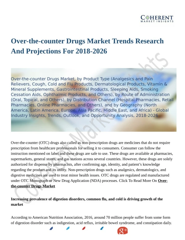 Over-the-counter Drugs Market Moving Toward 2026 With New Procedures