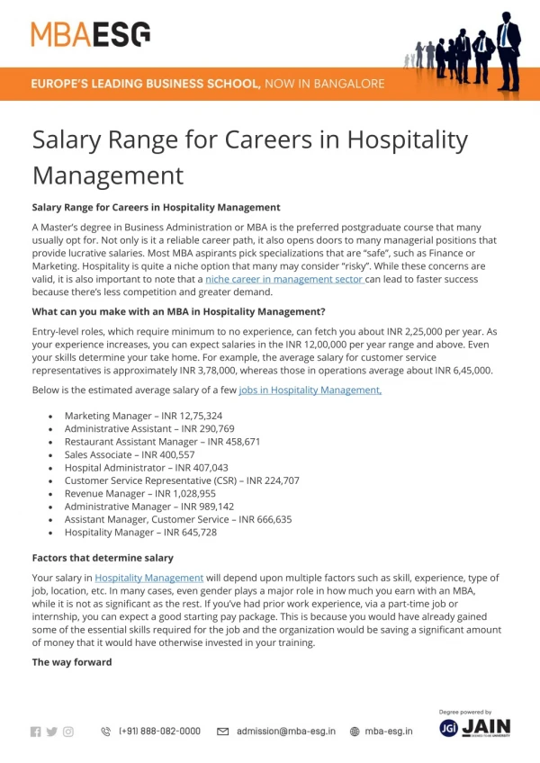 Salary Range for Careers in Hospitality Management