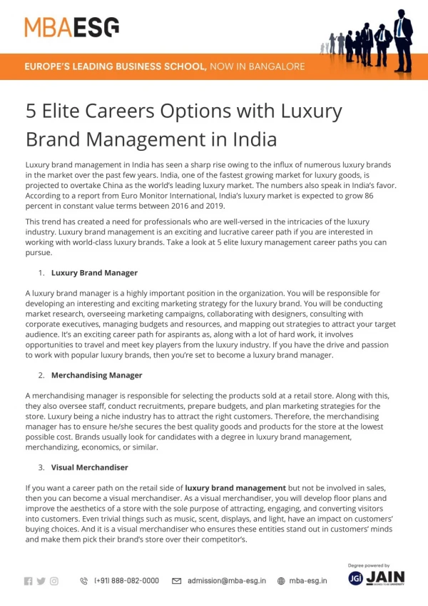5 Elite Careers Options with Luxury Brand Management in India