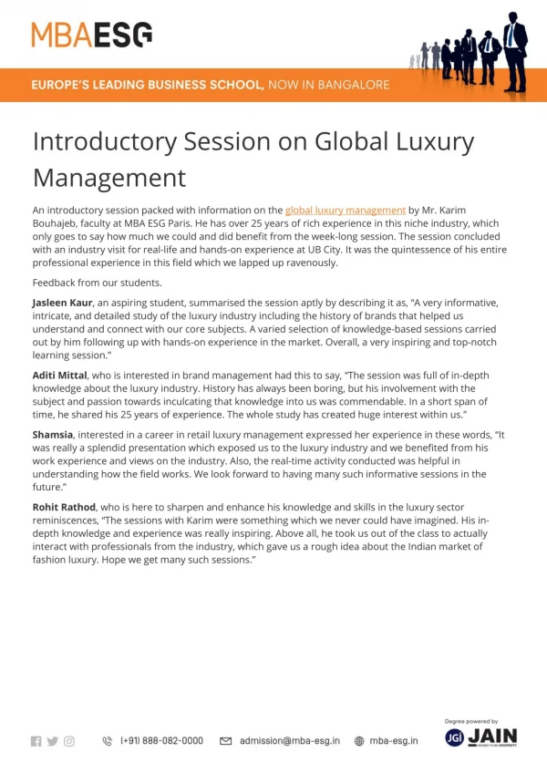 Introductory Session on Global Luxury Management