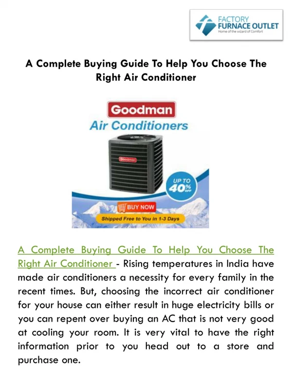 A Complete Buying Guide To Help You Choose The Right Air Conditioner