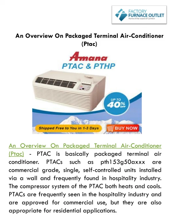 An Overview On Packaged Terminal Air-Conditioner (Ptac)